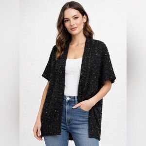 BCBGMAXAZRIA Black Confetti Knit Open Cardigan Sweater M